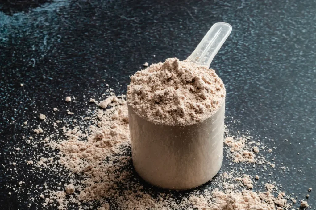 Chocolate flavor protein powder. 